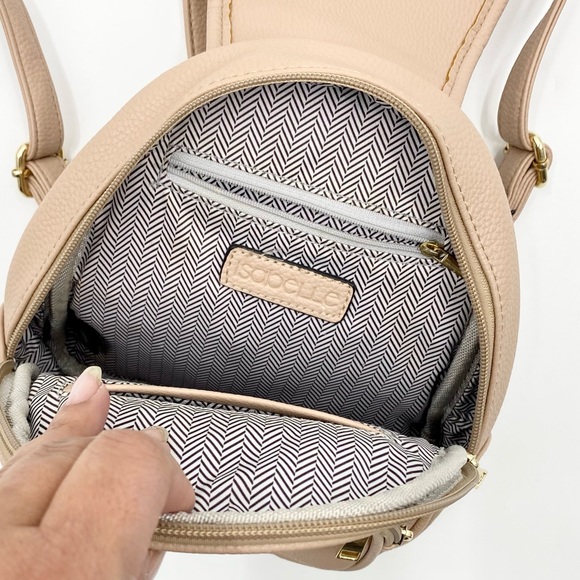 Minimalist Vegan Leather Nude Latte Classic Mini Backpack - Picture 9 of 11